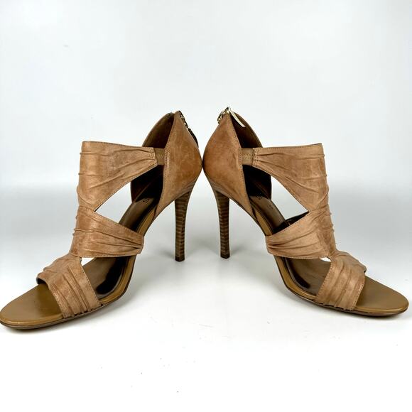 GUESS Women’s Strappy High Heel Sandals Tan Leather Open Toe Pumps Size 7.5 - Picture 5 of 10